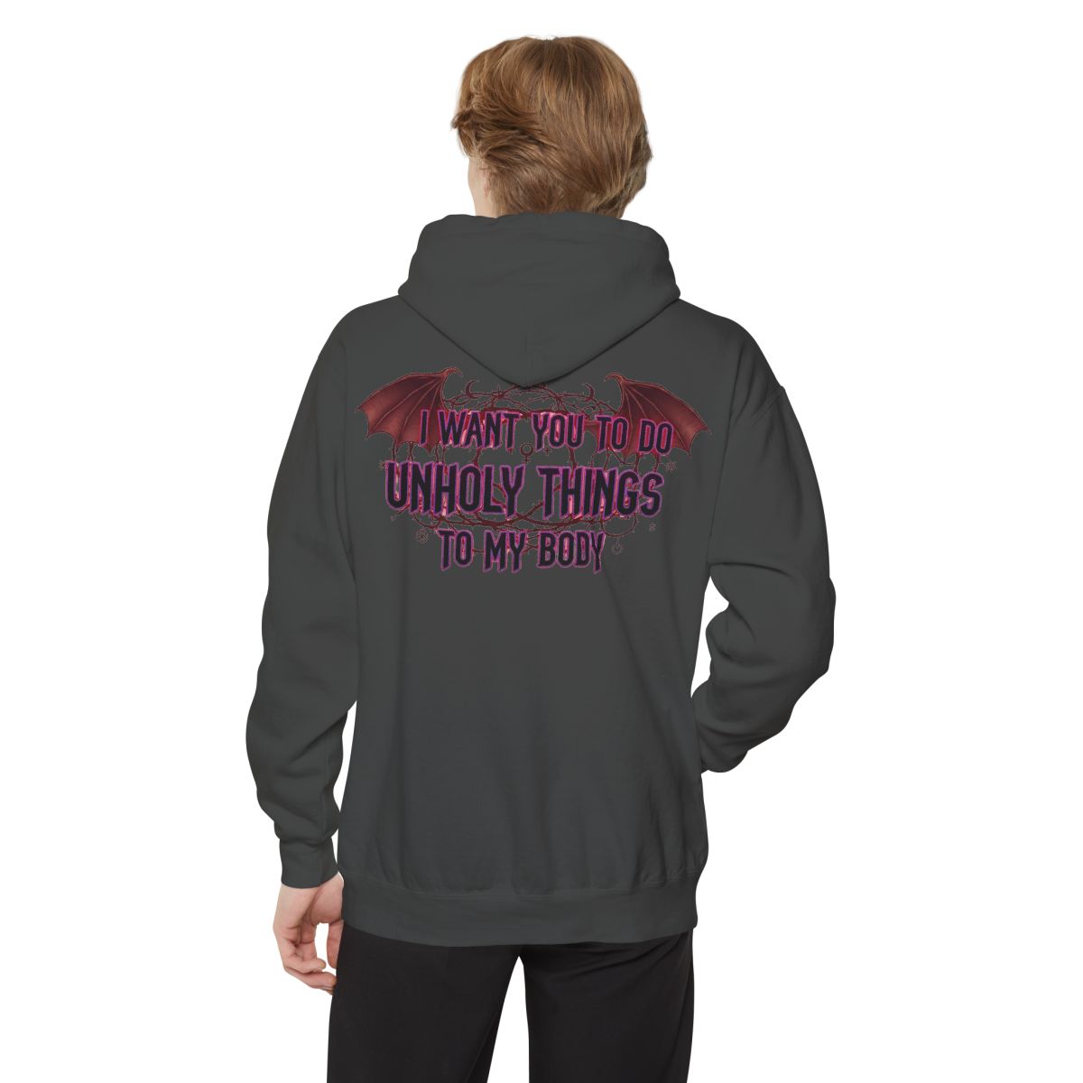 Color: Pepper | Unholy Things Garment-Dyed Hoodie