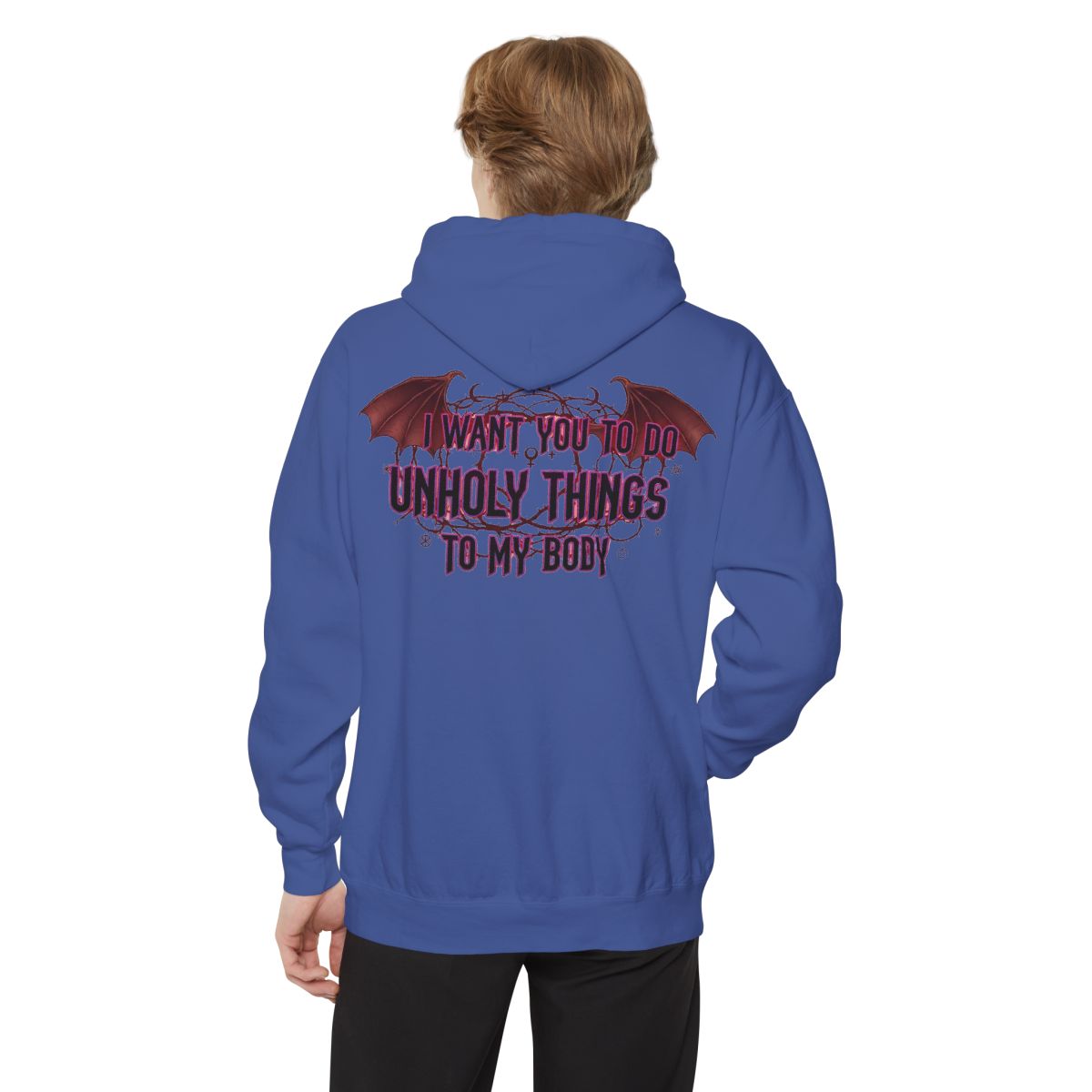 Color: Flo Blue | Unholy Things Garment-Dyed Hoodie