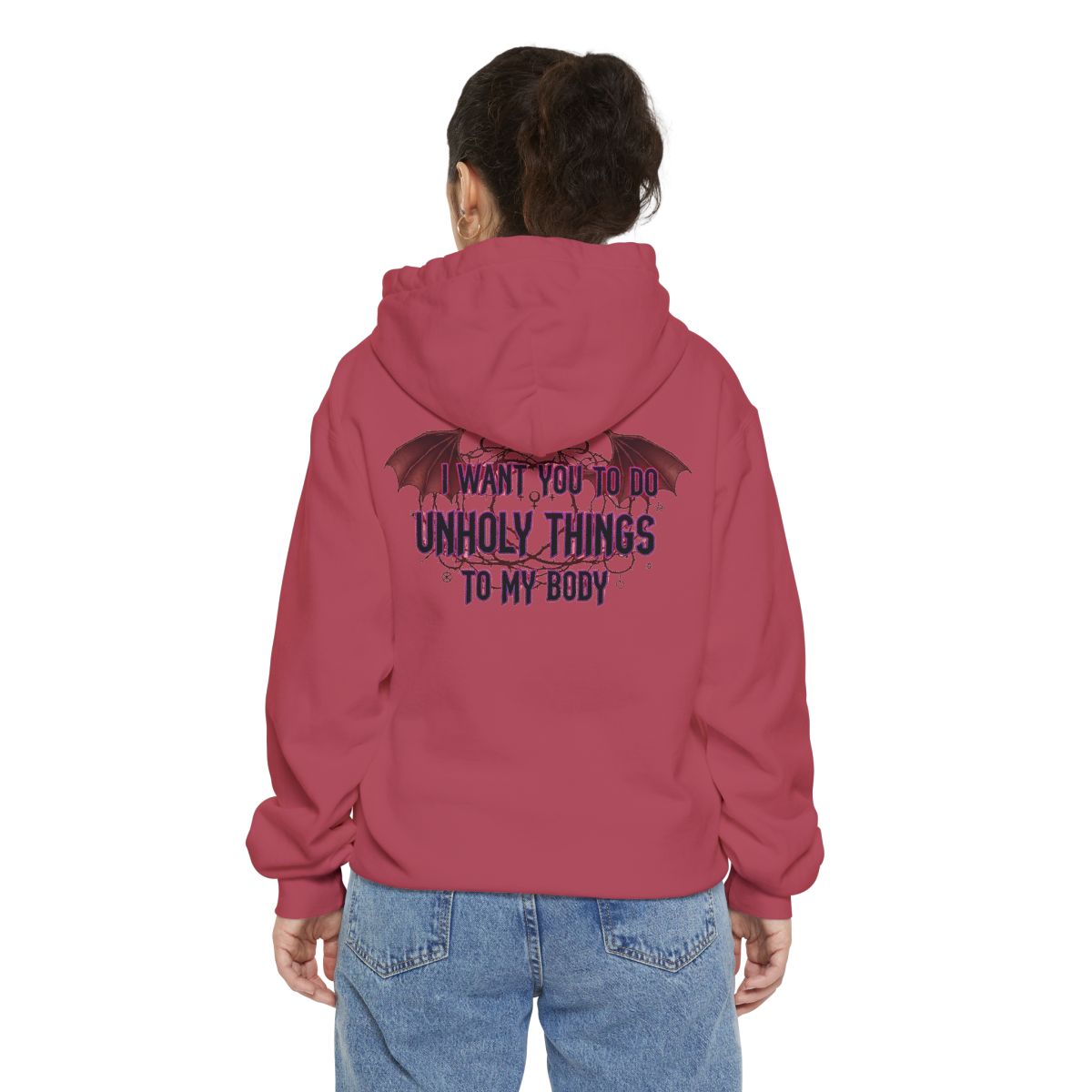 Color: Crimson | Unholy Things Garment-Dyed Hoodie