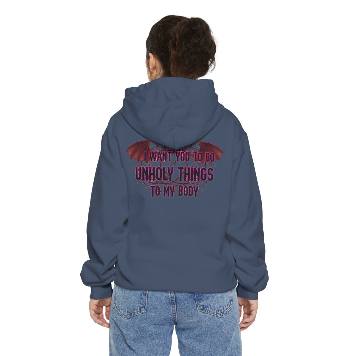 Color: Denim | Unholy Things Garment-Dyed Hoodie