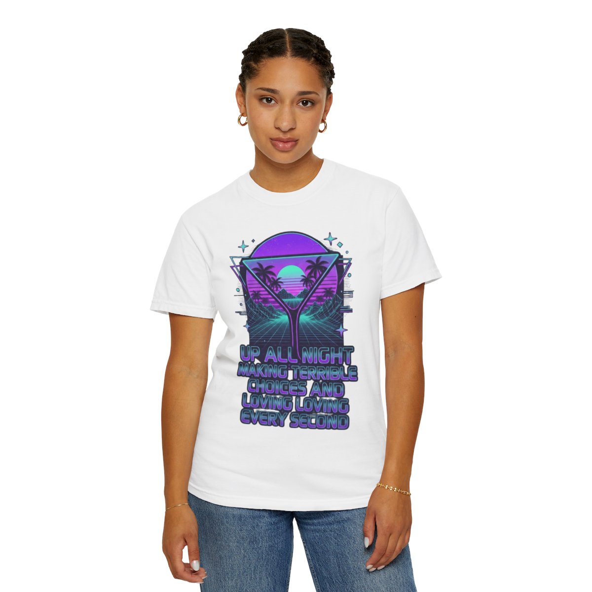 Color: White | Up All Night Unisex Garment-Dyed Tee