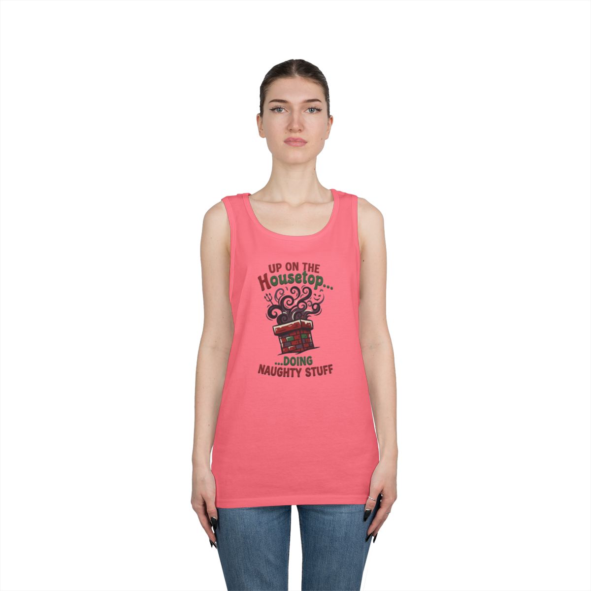 Color: Safety Pink | Up On The Housetop Doing Naughty Stuff Tank Top