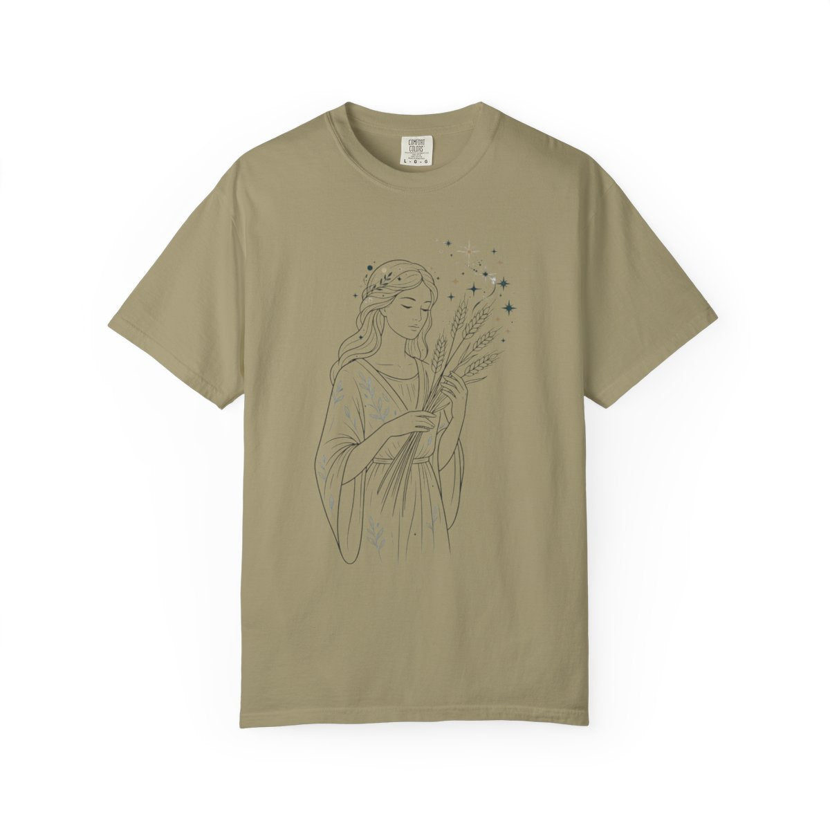 Color: Khaki | Virgo The Wheat Maiden Unisex Garment-Dyed Tee
