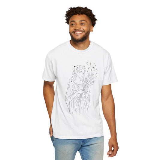 Color: White | Virgo The Wheat Maiden Unisex Garment-Dyed Tee