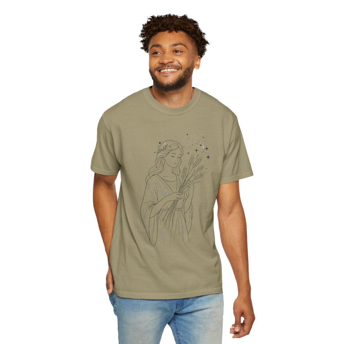 Color: Khaki | Virgo The Wheat Maiden Unisex Garment-Dyed Tee
