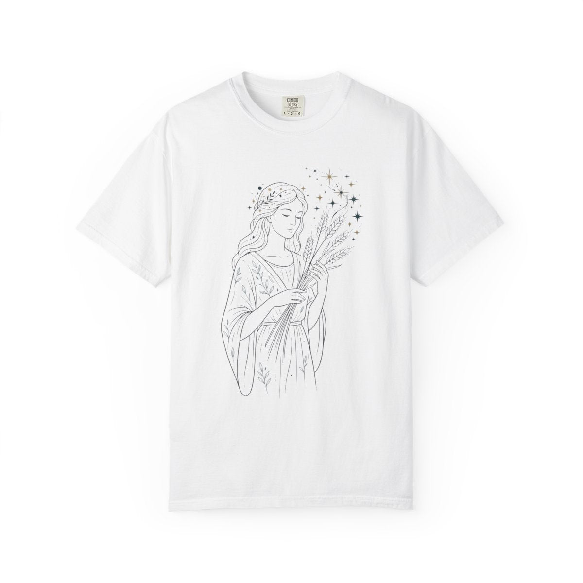 Color: White | Virgo The Wheat Maiden Unisex Garment-Dyed Tee