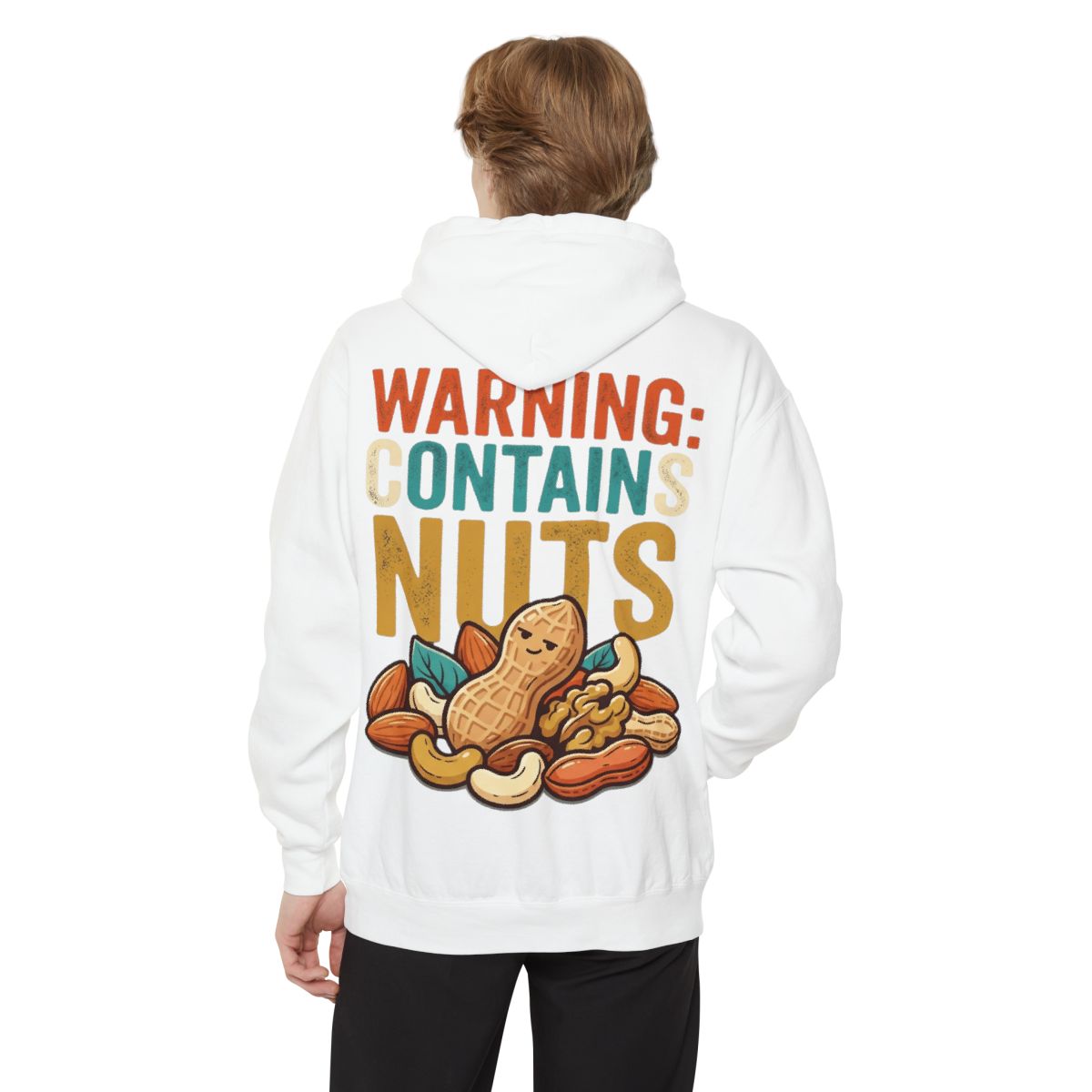 Color: White | Warning Contains Nuts Garment-Dyed Hoodie