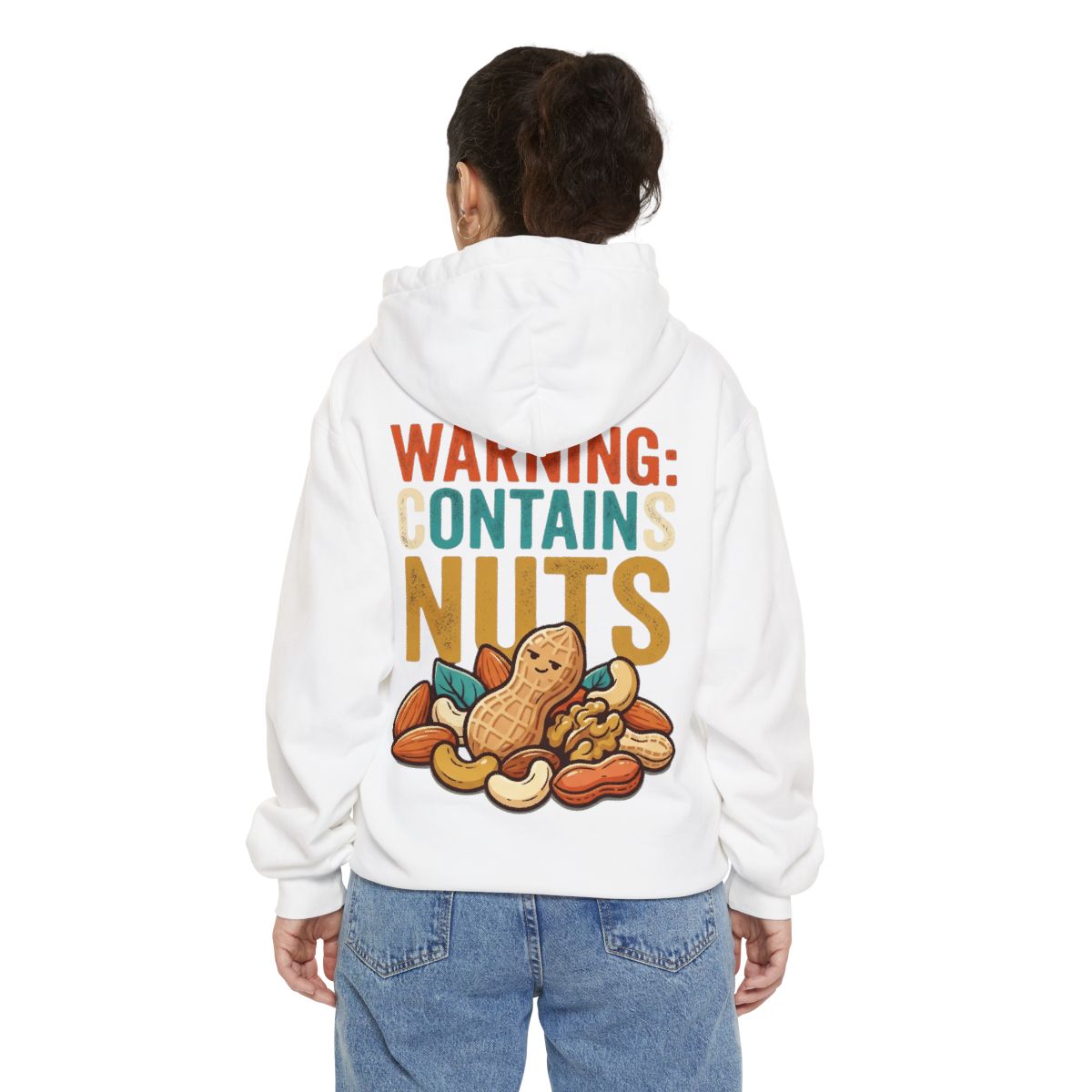 Color: White | Warning Contains Nuts Garment-Dyed Hoodie