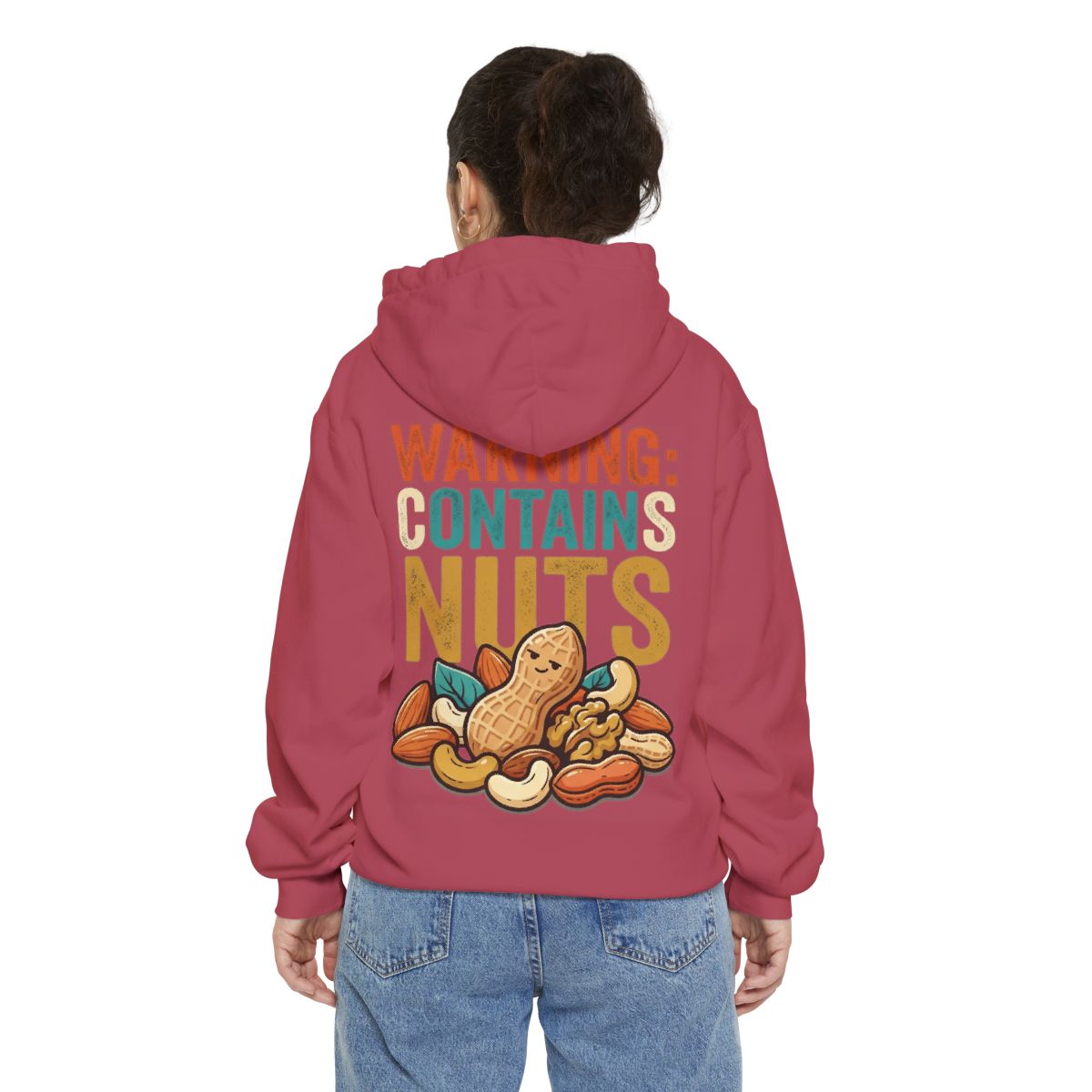 Color: Crimson | Warning Contains Nuts Garment-Dyed Hoodie