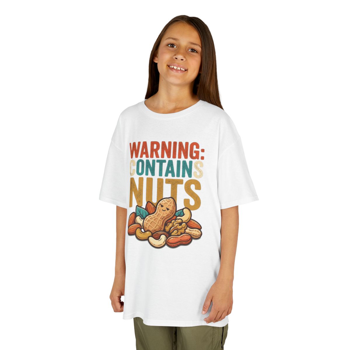 Color: White | Warning Contains Nuts Kids Tee