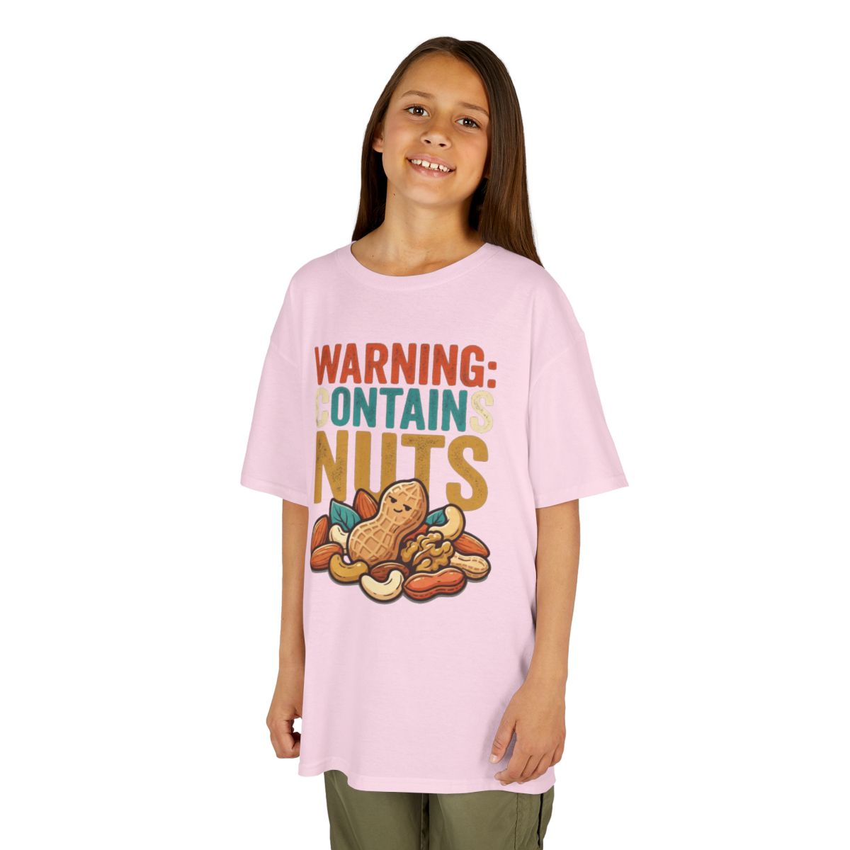 Color: Light Pink | Warning Contains Nuts Kids Tee