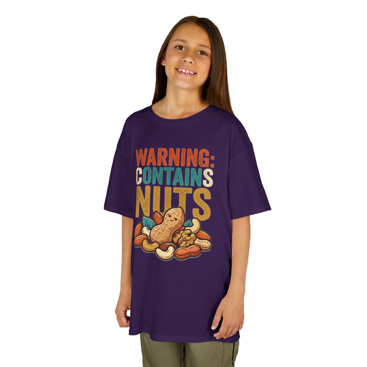Color: Purple | Warning Contains Nuts Kids Tee