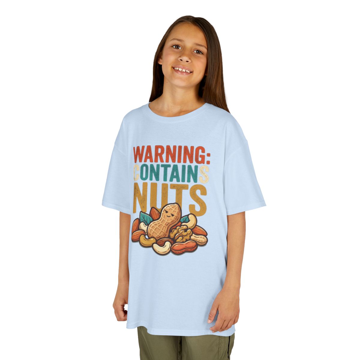 Color: Light Blue | Warning Contains Nuts Kids Tee