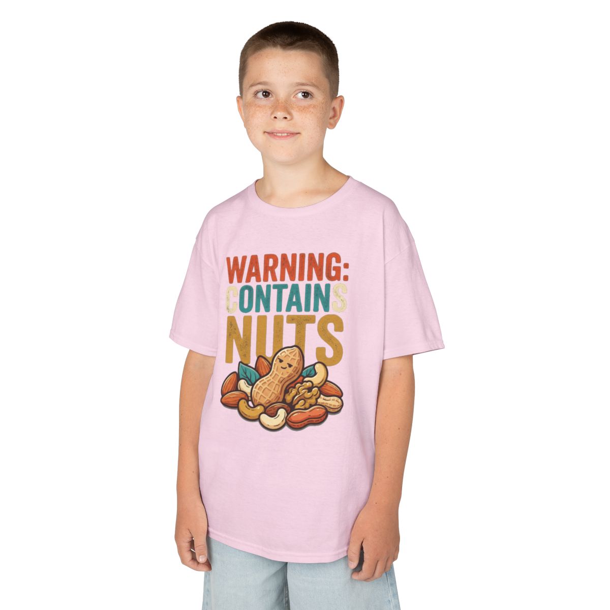 Color: Light Pink | Warning Contains Nuts Kids Tee