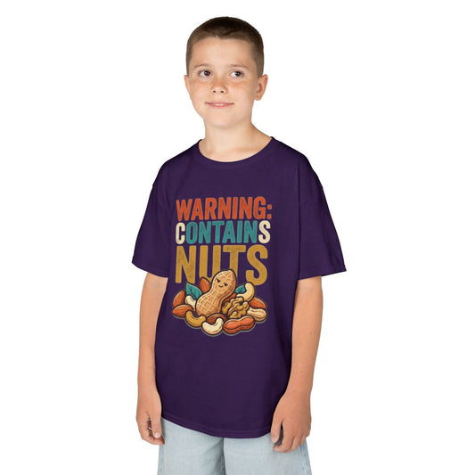 Color: Purple | Warning Contains Nuts Kids Tee