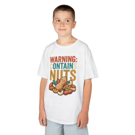 Color: White | Warning Contains Nuts Kids Tee