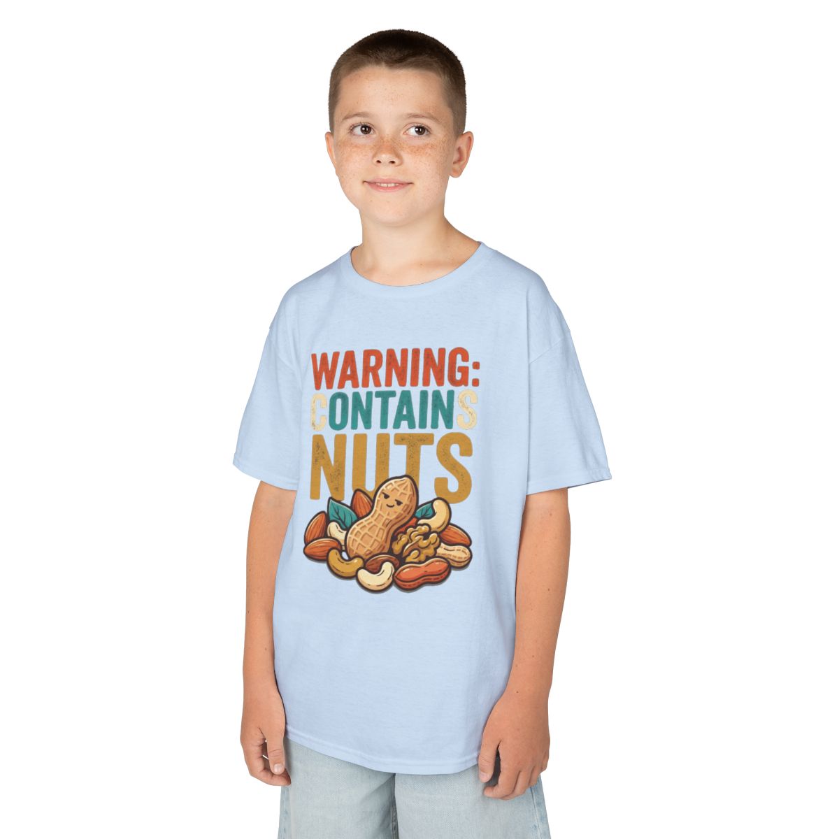 Color: Light Blue | Warning Contains Nuts Kids Tee