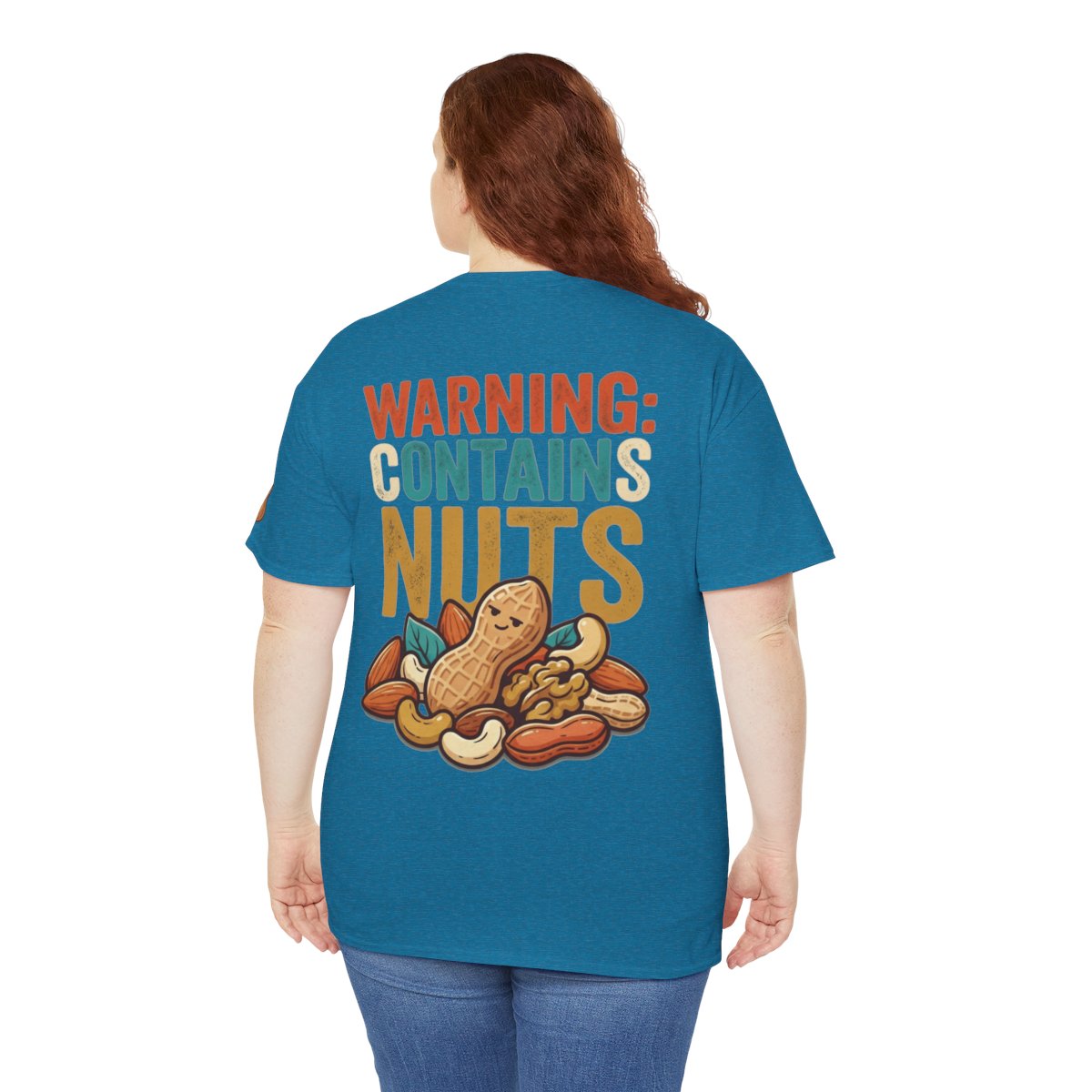 Color: Antique Sapphire | Warning Contains Nuts Premium Graphic Tee