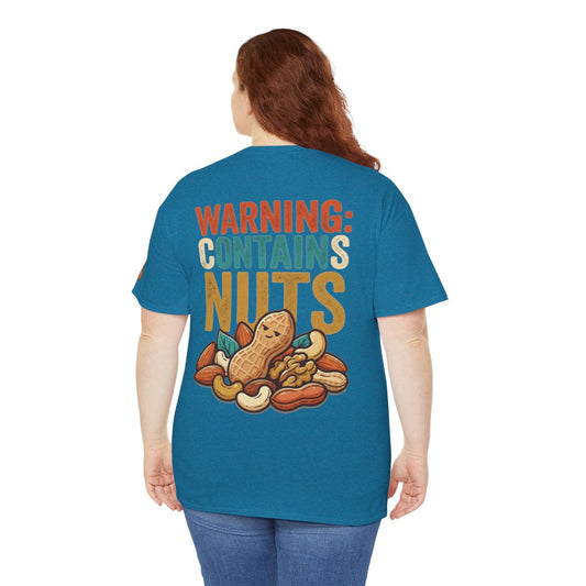 Color: Antique Sapphire | Warning Contains Nuts Premium Graphic Tee