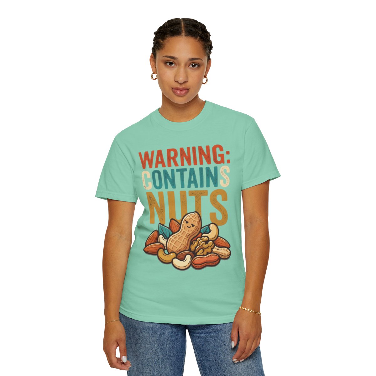 Color: Island Reef | Warning Contains Nuts Unisex Garment-Dyed Tee