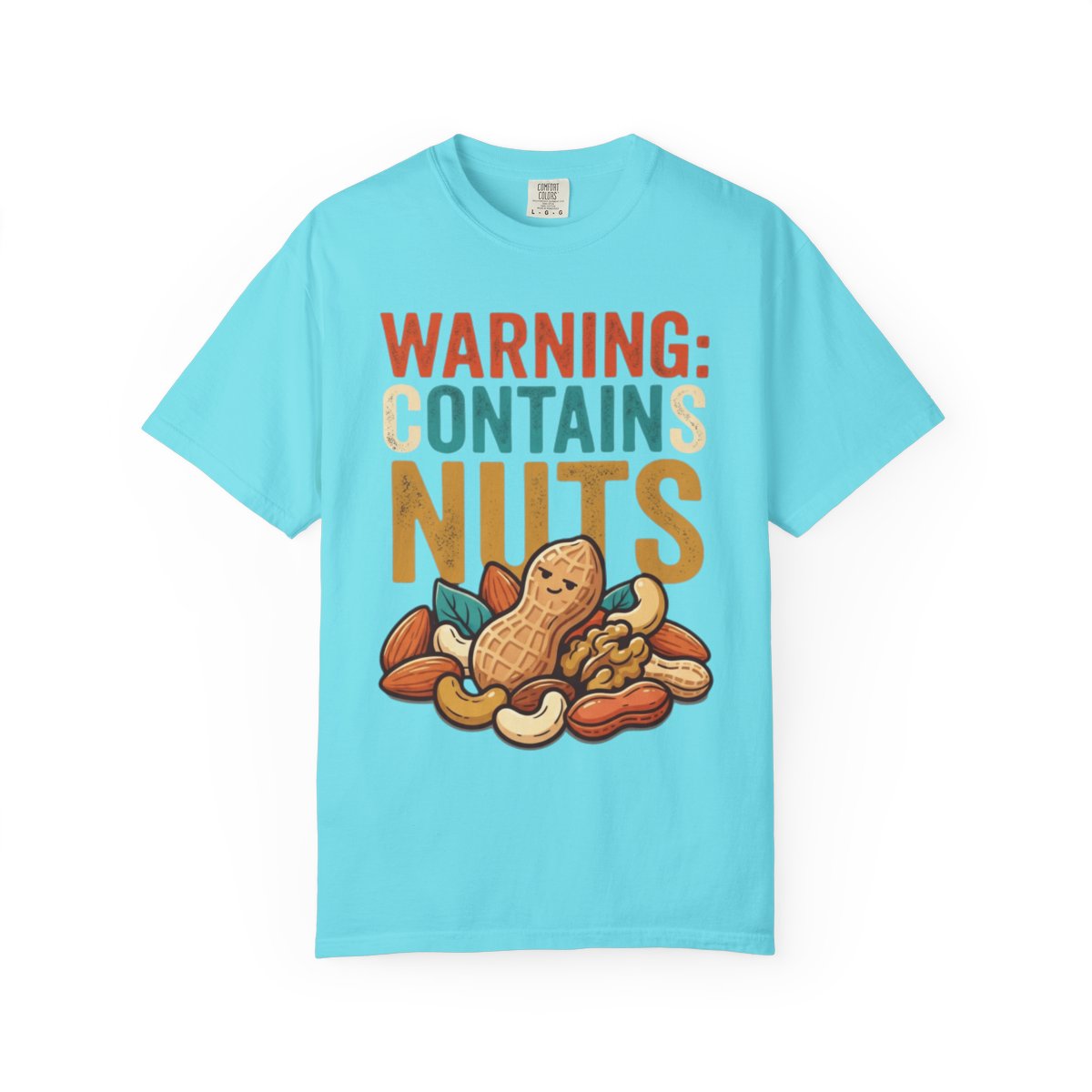 Color: Lagoon Blue | Warning Contains Nuts Unisex Garment-Dyed Tee