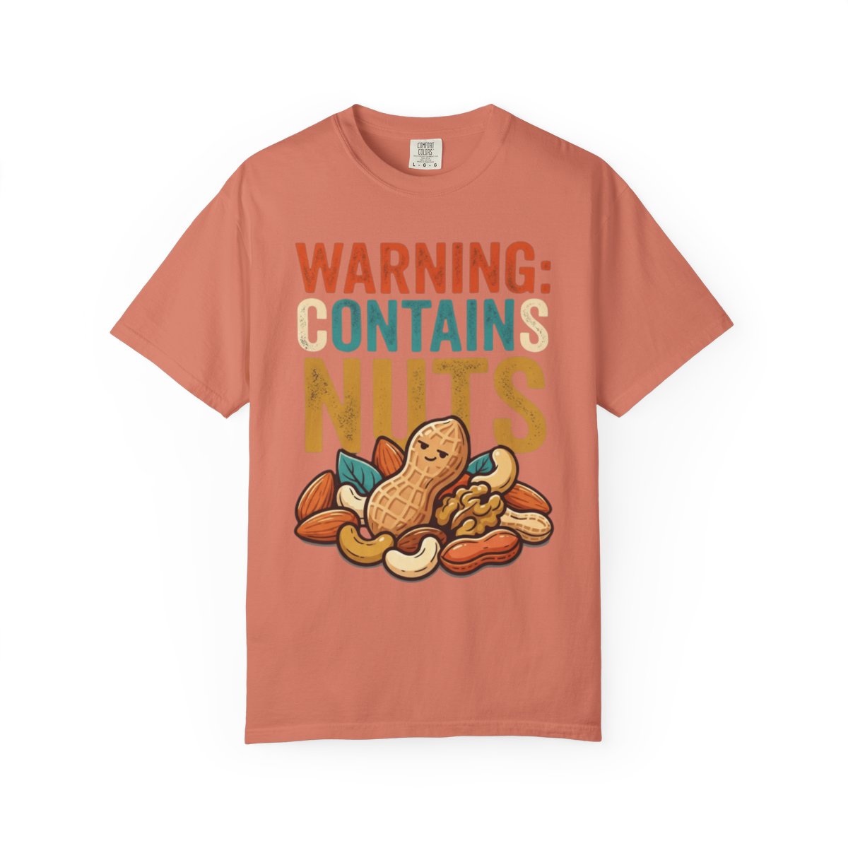 Color: Terracotta | Warning Contains Nuts Unisex Garment-Dyed Tee