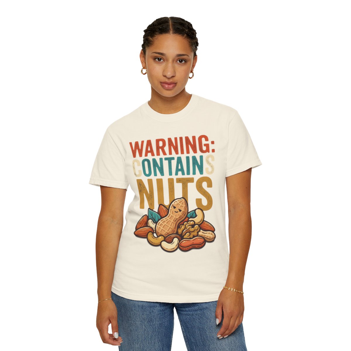 Color: Ivory | Warning Contains Nuts Unisex Garment-Dyed Tee