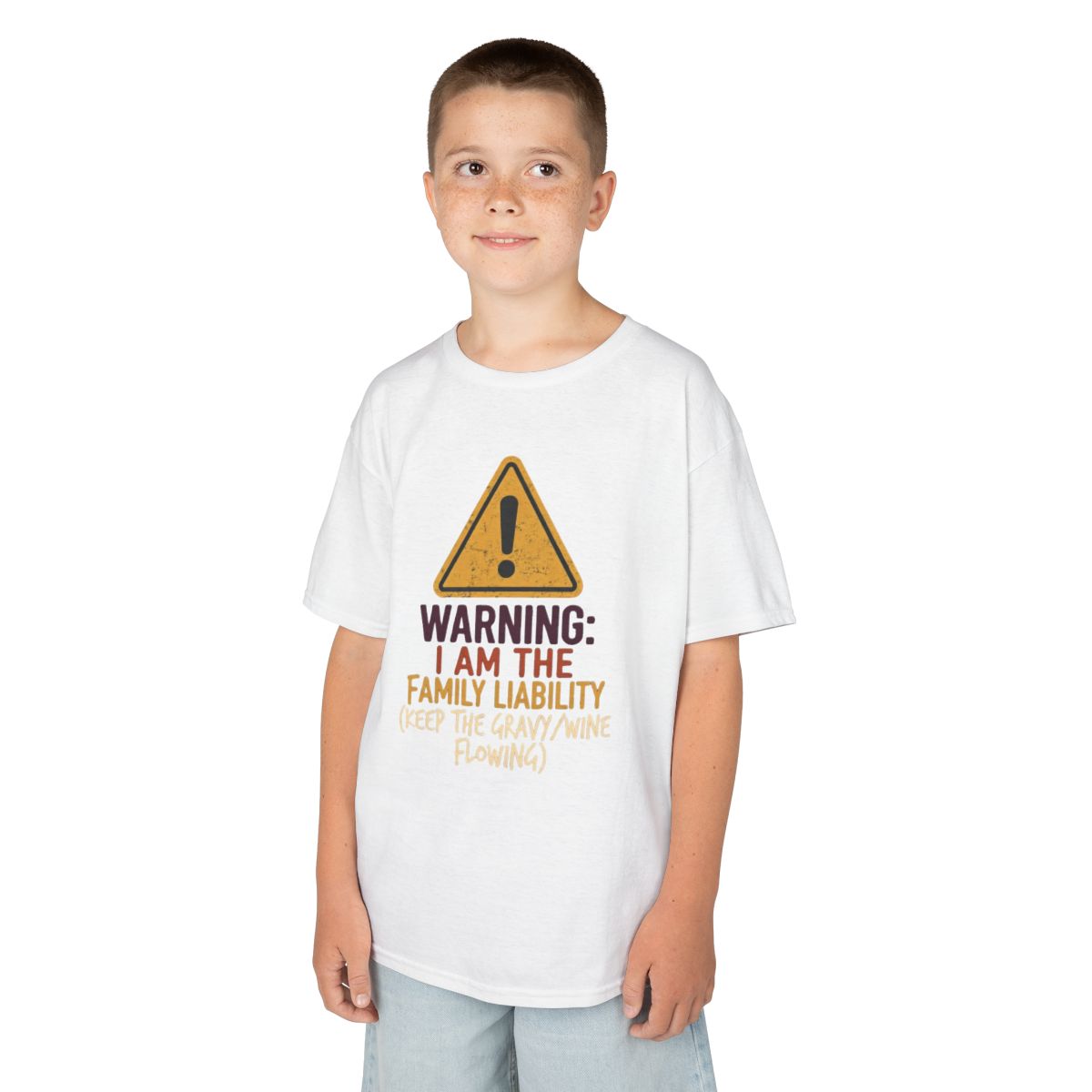 Color: White | Warning I am The Family Liability Kids Tee
