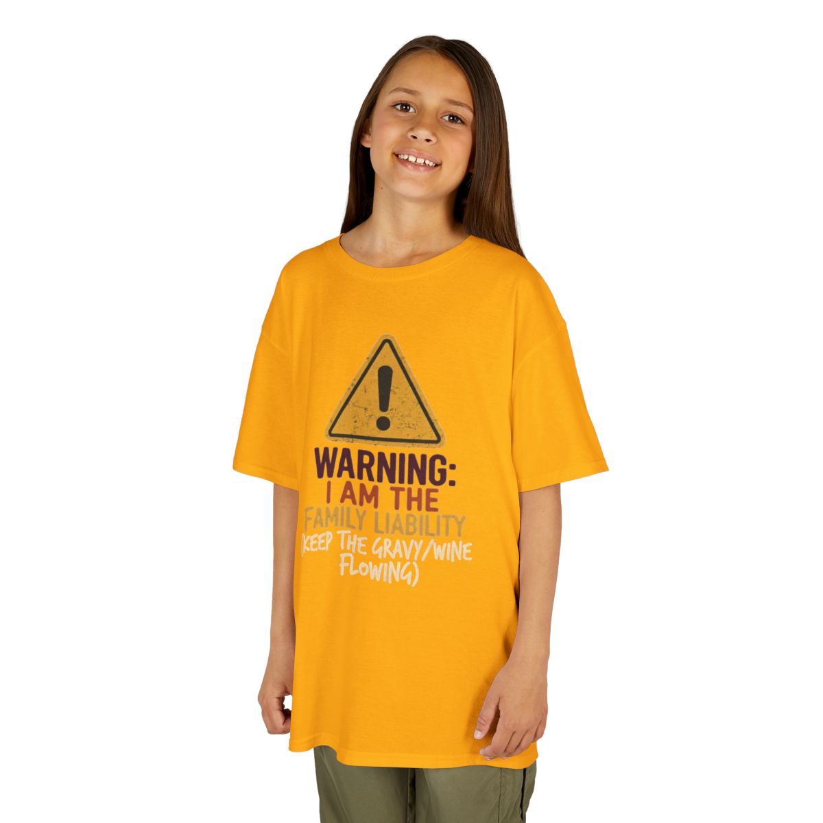 Color: Gold | Warning I am The Family Liability Kids Tee