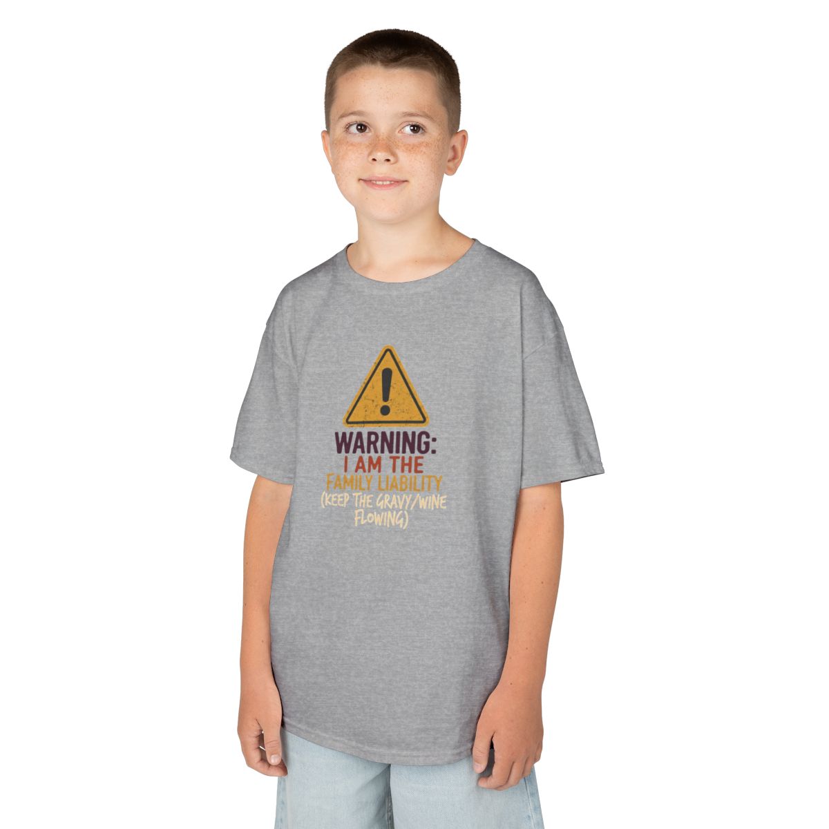 Color: Sport Grey | Warning I am The Family Liability Kids Tee