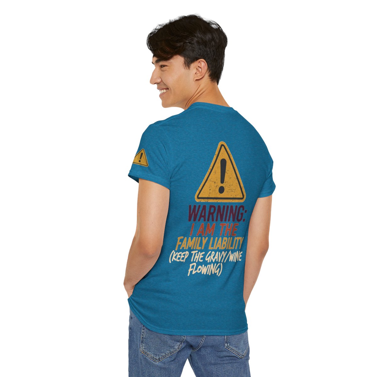 Color: Antique Sapphire | Warning I am The Family Liability Premium Graphic Tee