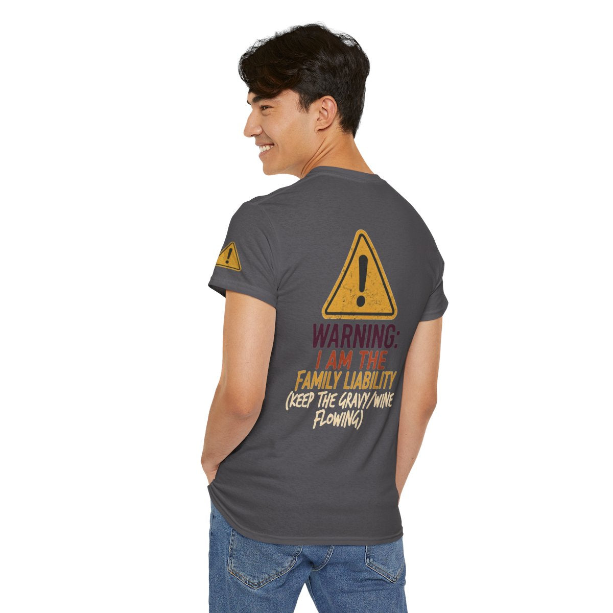 Color: Charcoal | Warning I am The Family Liability Premium Graphic Tee