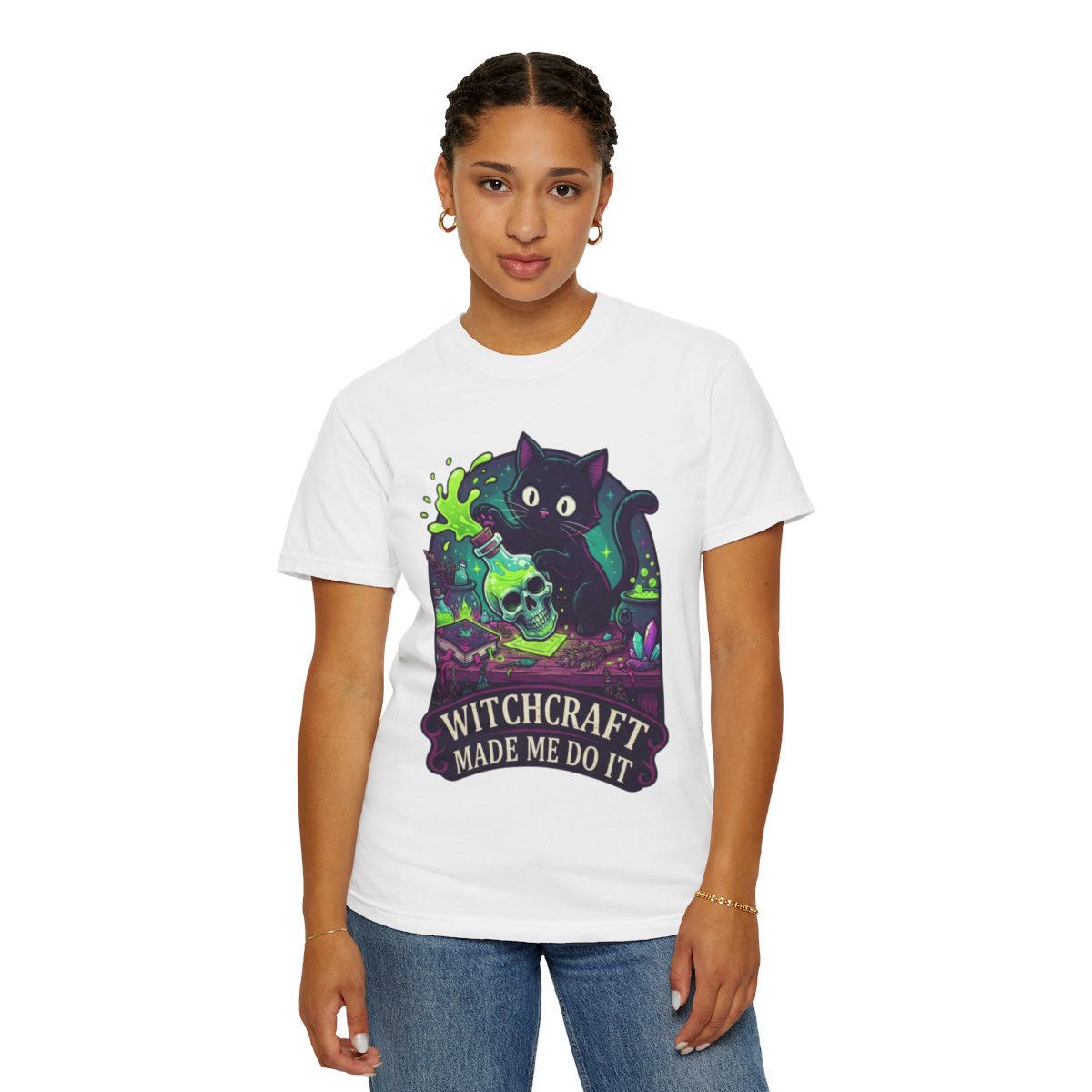 Color: White | Witchcraft Made Me Do It Unisex Garment-Dyed Tee