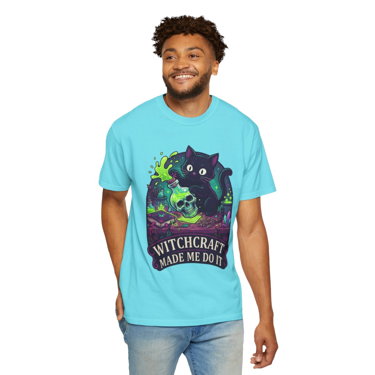Color: Lagoon Blue | Witchcraft Made Me Do It Unisex Garment-Dyed Tee