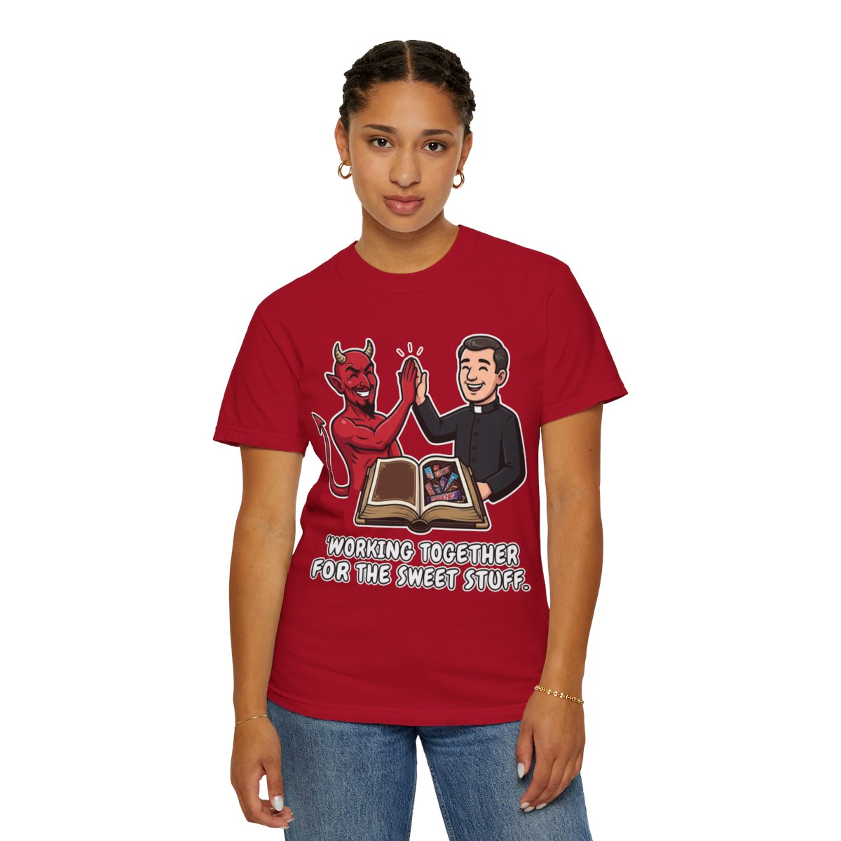 Color: Red | Working For The Sweet Stuff Unisex Garment-Dyed Tee