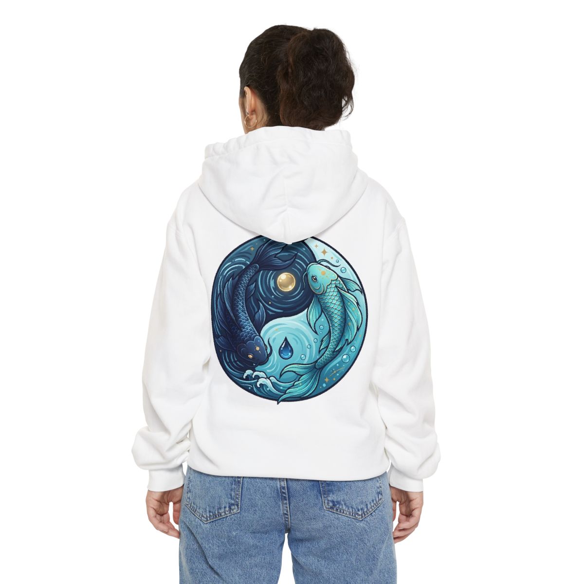 Color: White | Yin Yang Pisces Garment-Dyed Hoodie