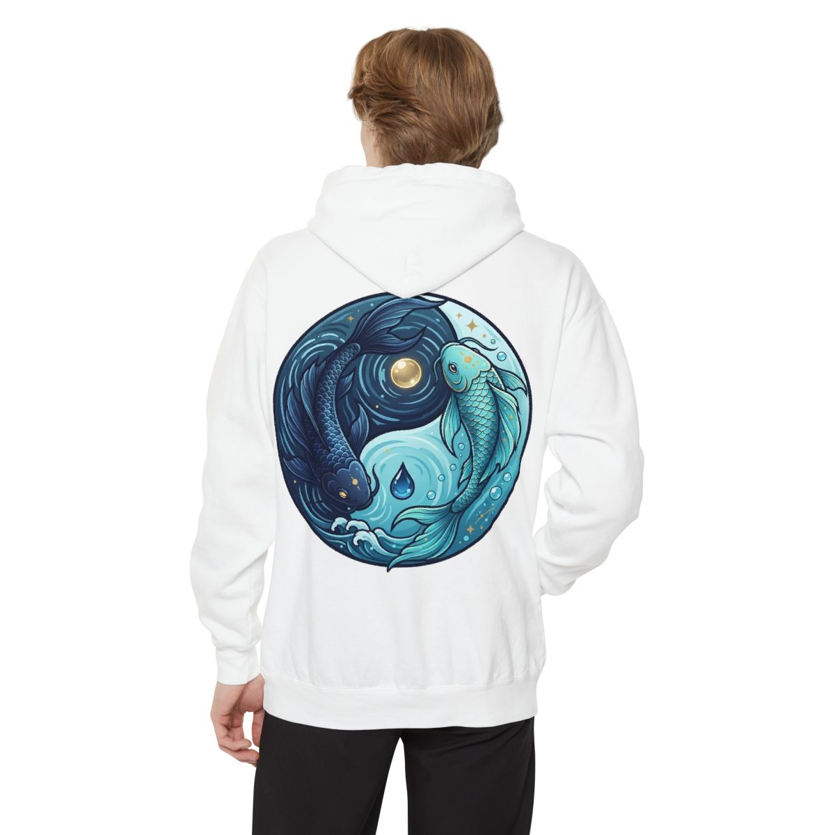 Color: White | Yin Yang Pisces Garment-Dyed Hoodie