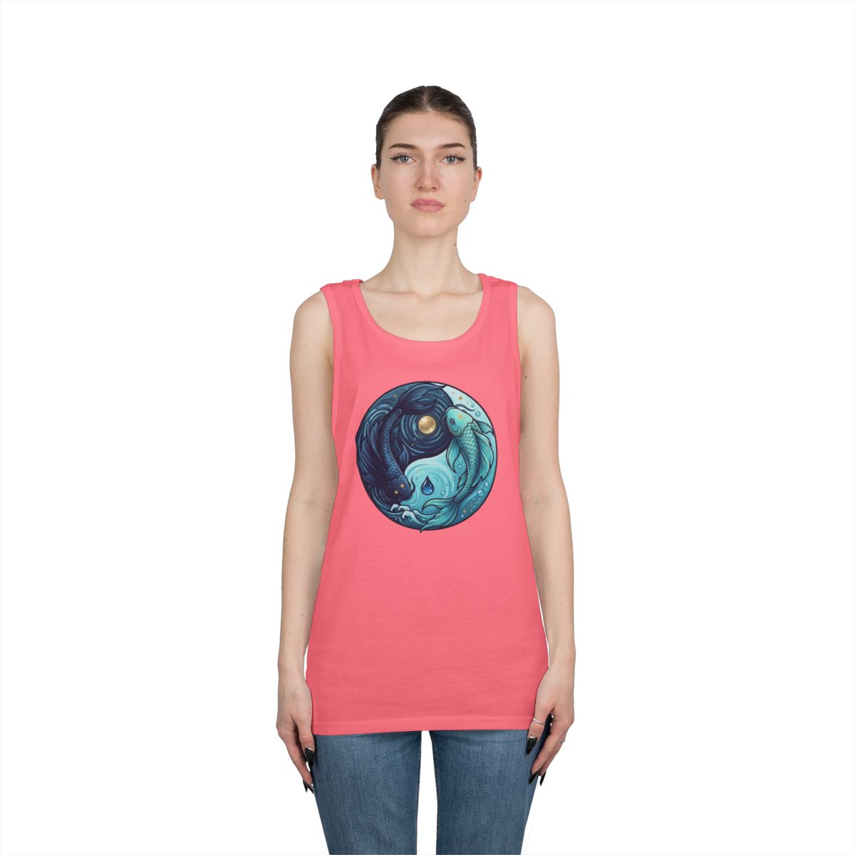 Color: Safety Pink | Yin Yang Pisces Tank Top