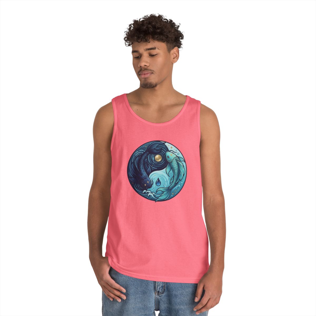 Color: Safety Pink | Yin Yang Pisces Tank Top