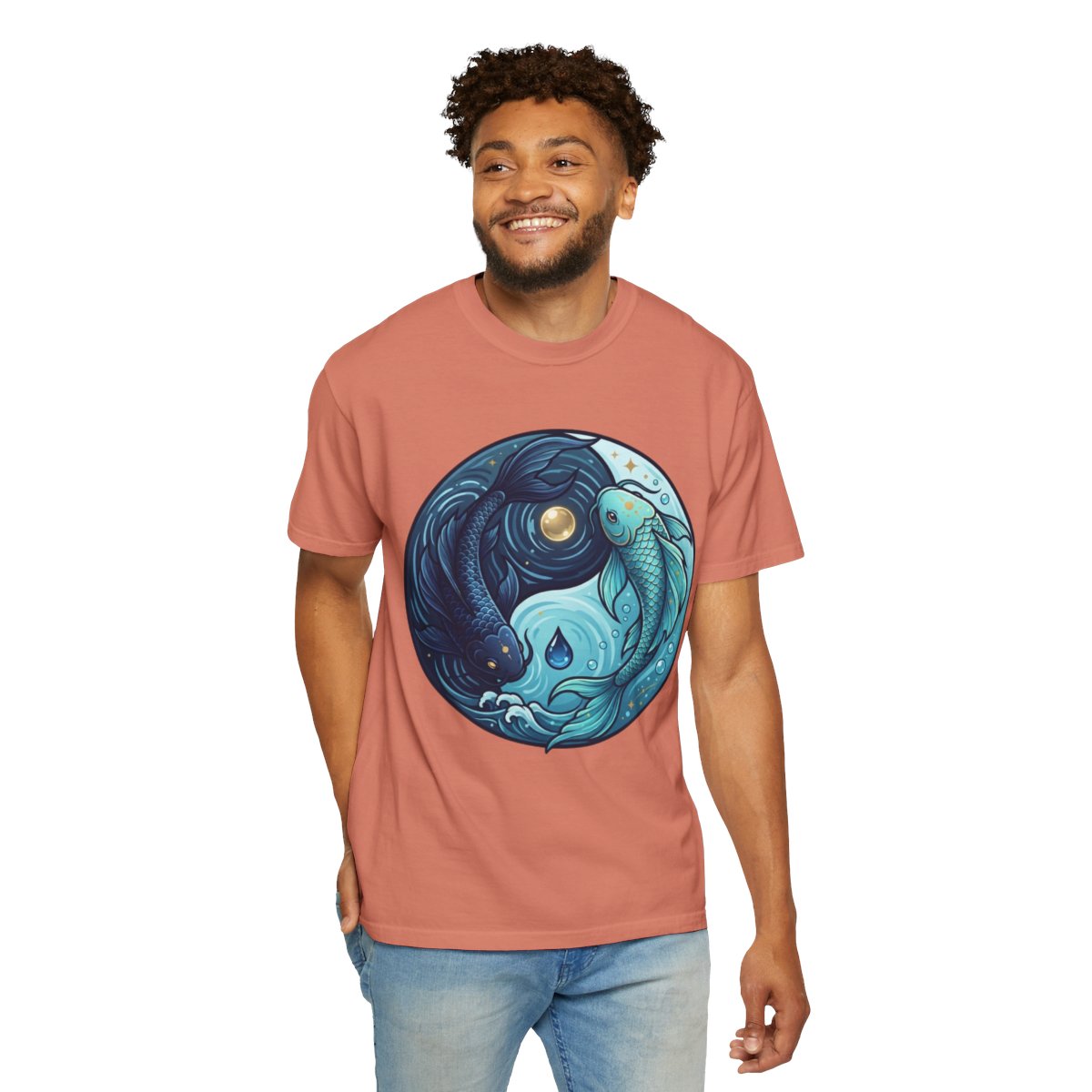 Color: Terracotta | Yin Yang Pisces Unisex Garment-Dyed Tee
