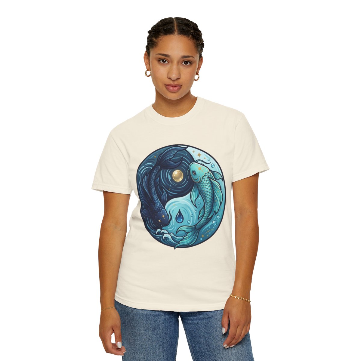 Color: Ivory | Yin Yang Pisces Unisex Garment-Dyed Tee