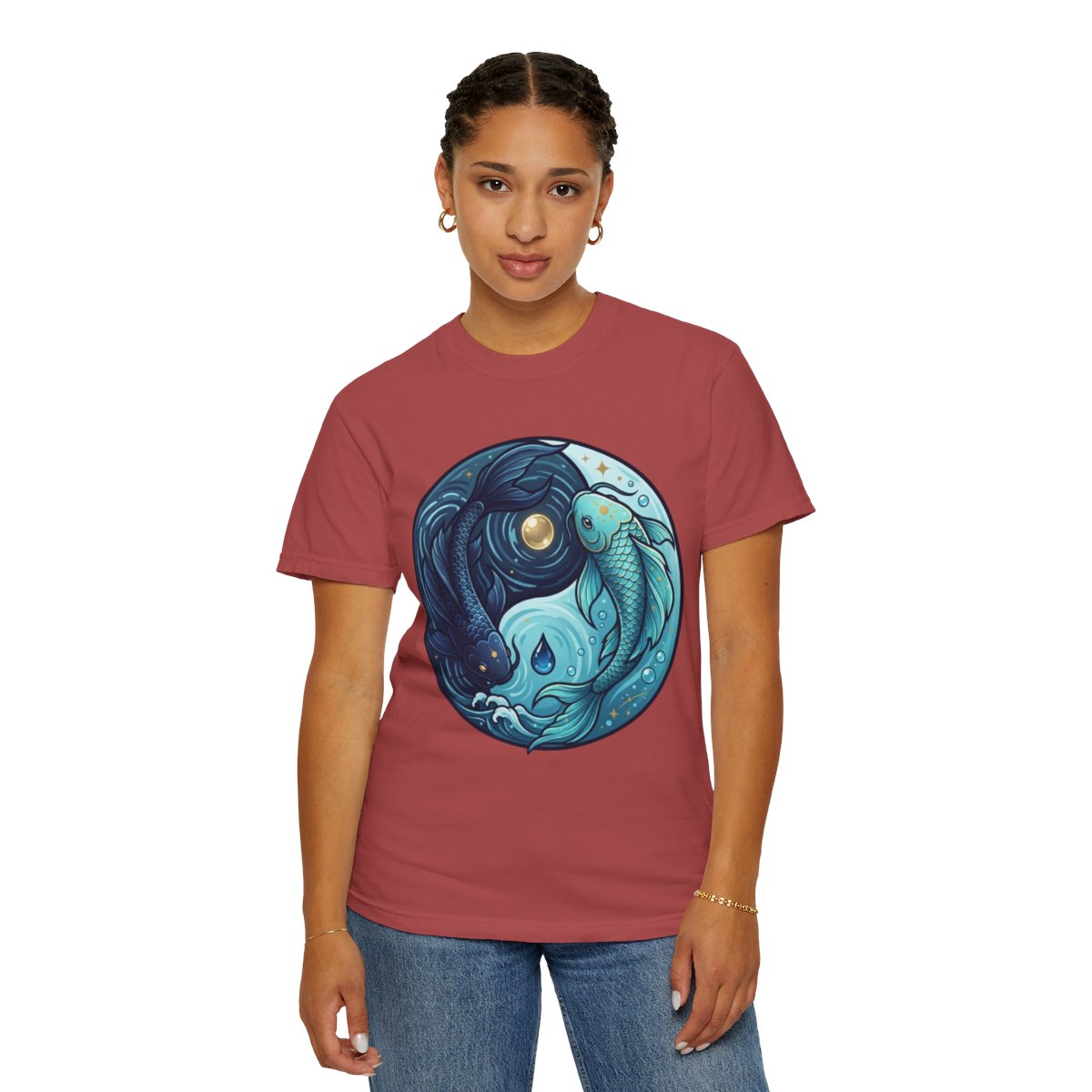 Color: Crimson | Yin Yang Pisces Unisex Garment-Dyed Tee