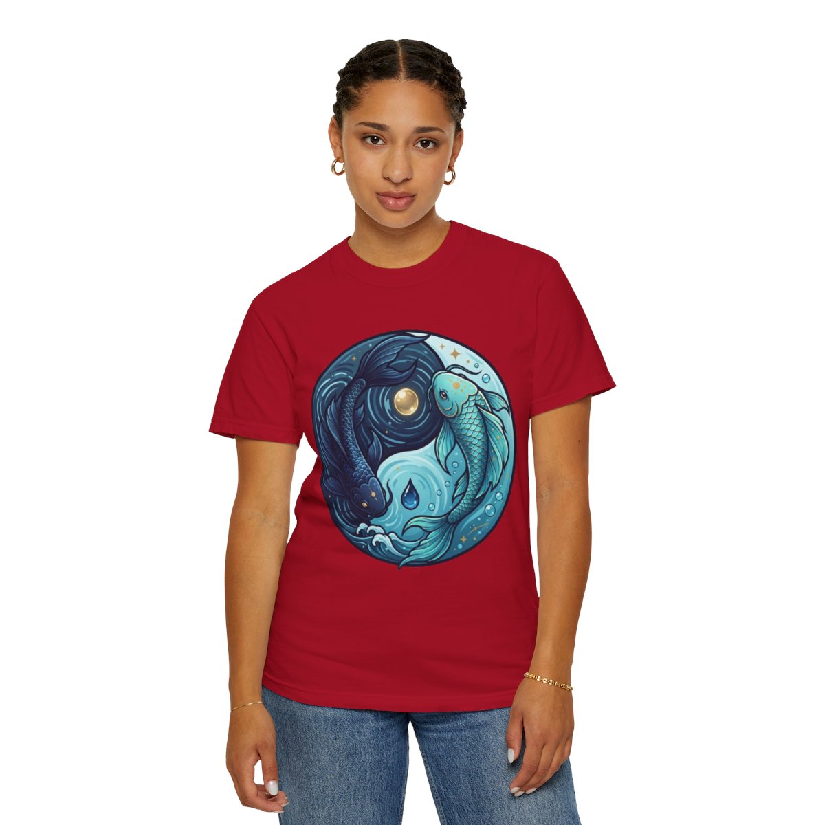 Color: Red | Yin Yang Pisces Unisex Garment-Dyed Tee