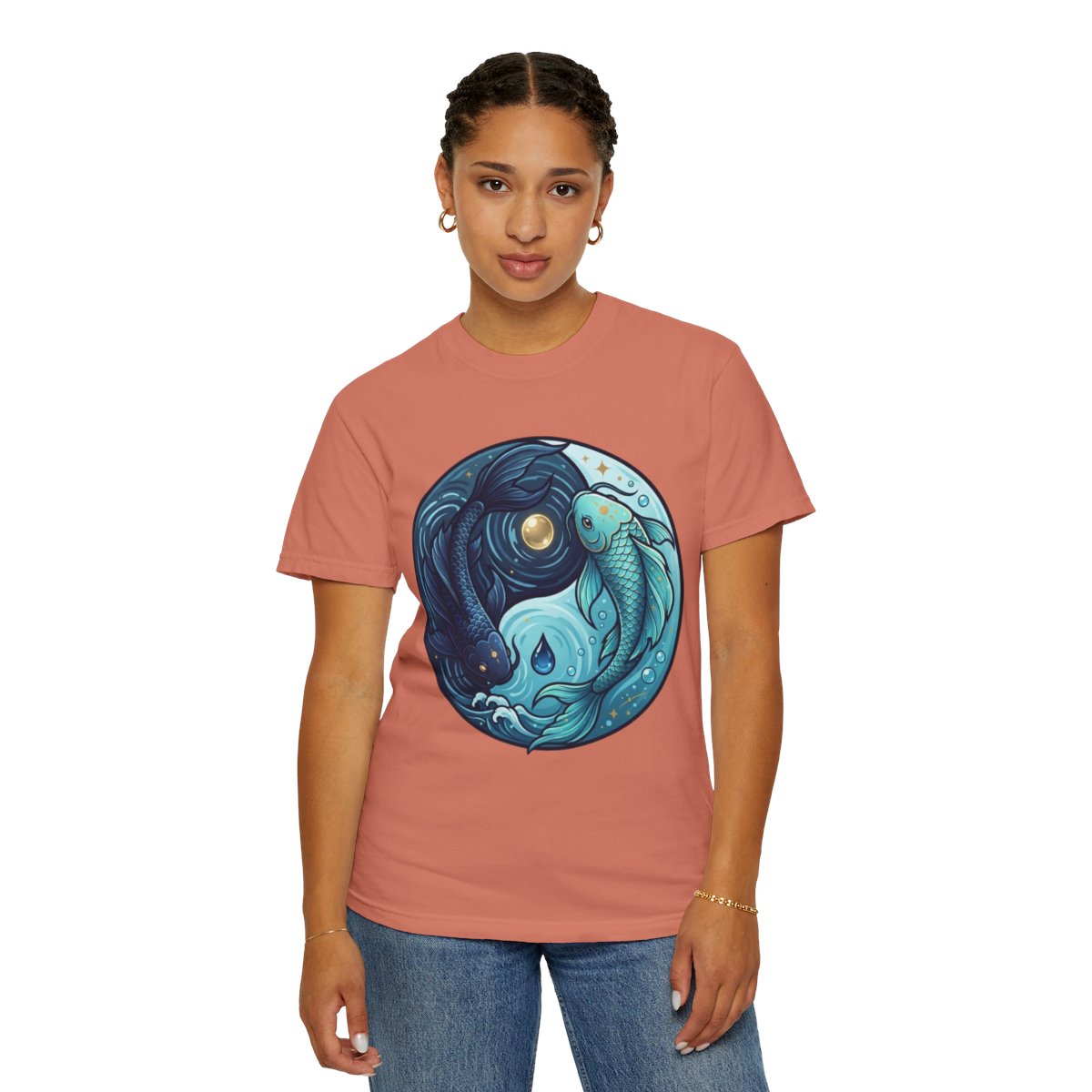 Color: Terracotta | Yin Yang Pisces Unisex Garment-Dyed Tee