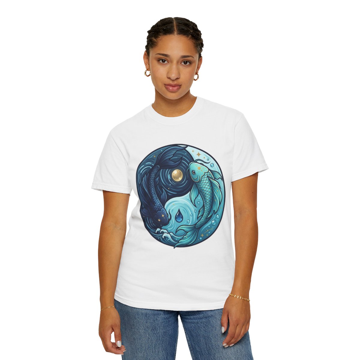 Color: White | Yin Yang Pisces Unisex Garment-Dyed Tee