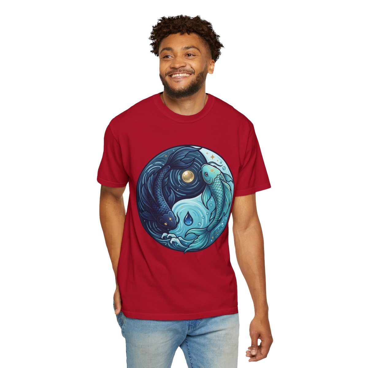 Color: Red | Yin Yang Pisces Unisex Garment-Dyed Tee