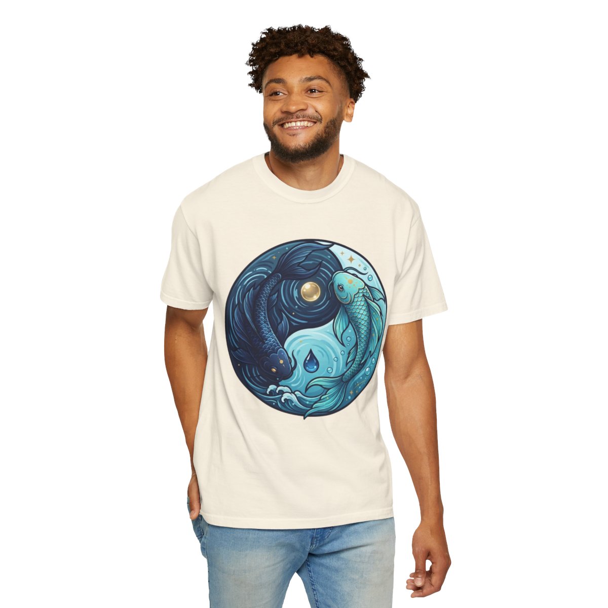 Color: Ivory | Yin Yang Pisces Unisex Garment-Dyed Tee