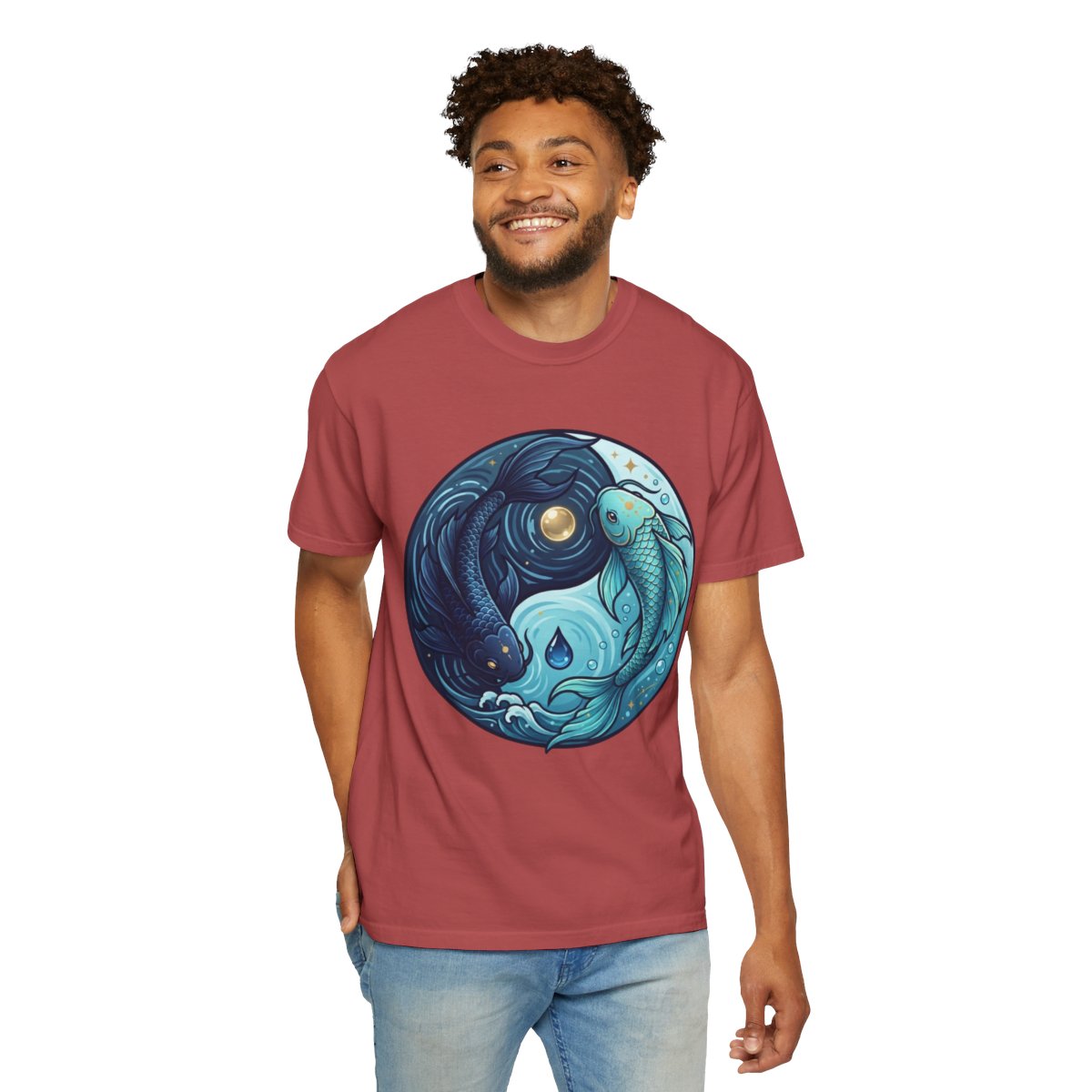 Color: Crimson | Yin Yang Pisces Unisex Garment-Dyed Tee