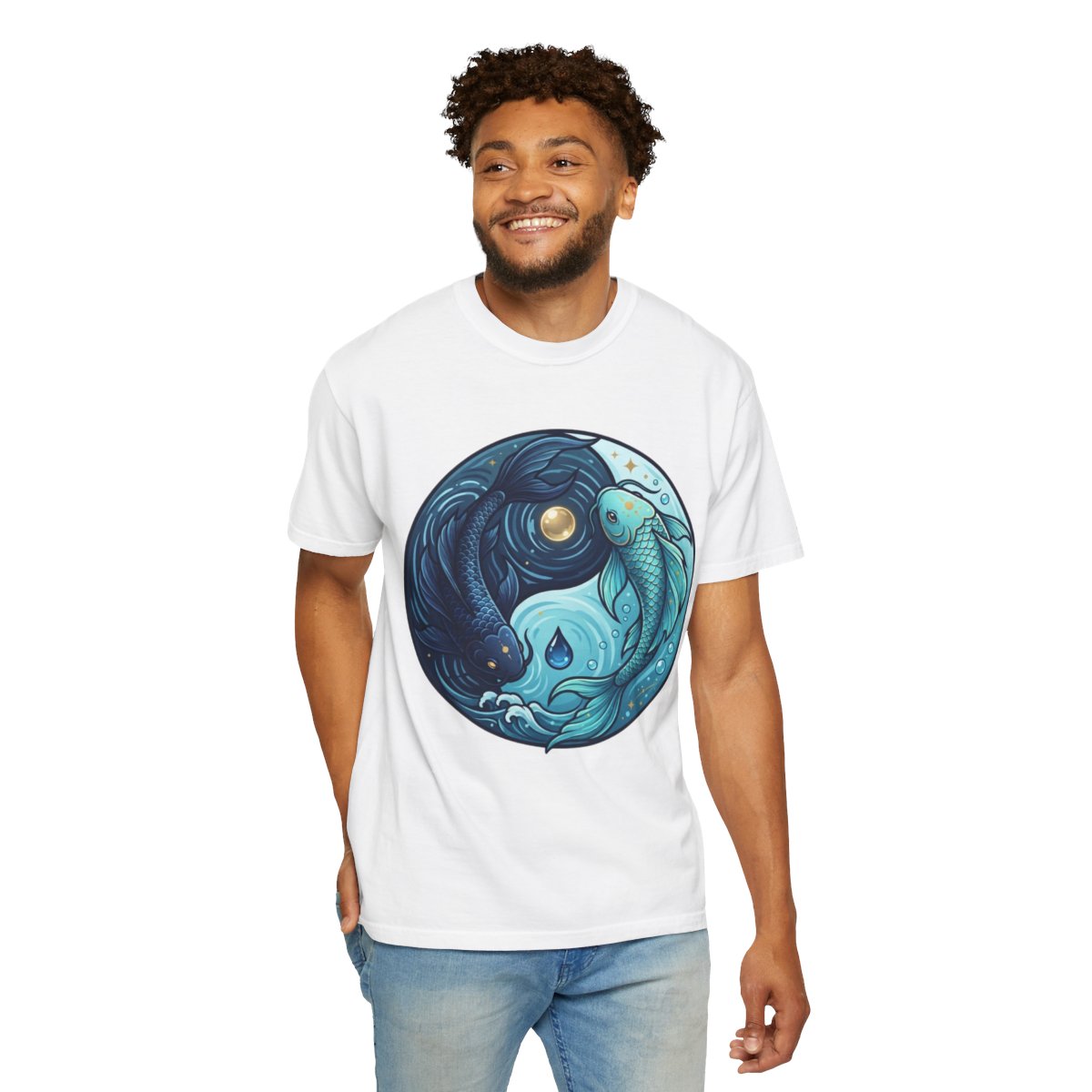Color: White | Yin Yang Pisces Unisex Garment-Dyed Tee