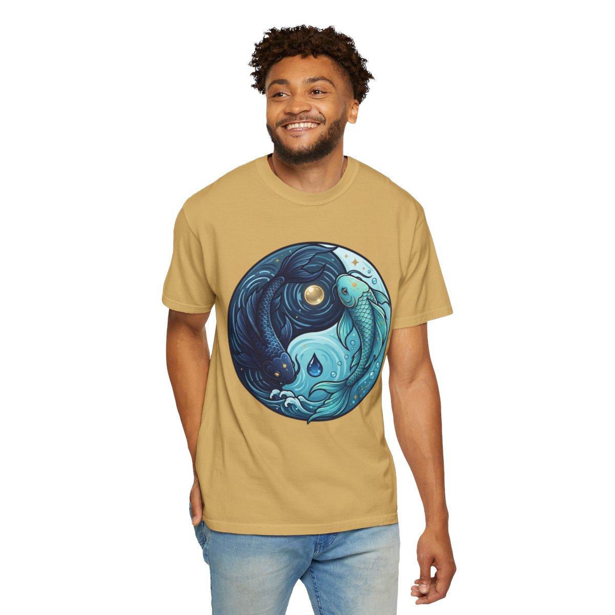 Color: Mustard | Yin Yang Pisces Unisex Garment-Dyed Tee